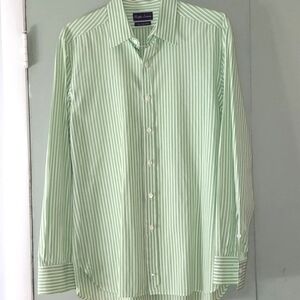 Ralph Lauren Mens Green & White Stripe Button Down No Iron Shirt Sz L